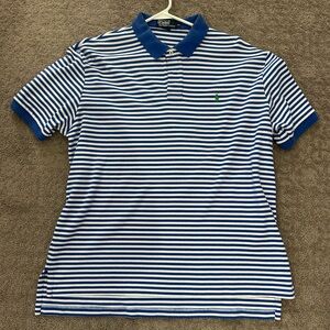Men’s polo by Ralph Lauren, XL, short sleeve blue and white striped shirt